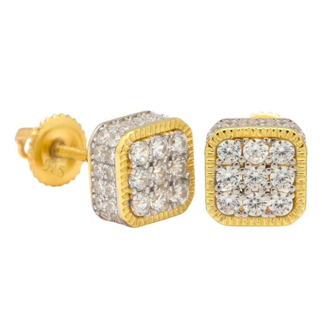 King Ice Square Stud Earrings - 14K/White Gold - 14K/WHITE GOLD
